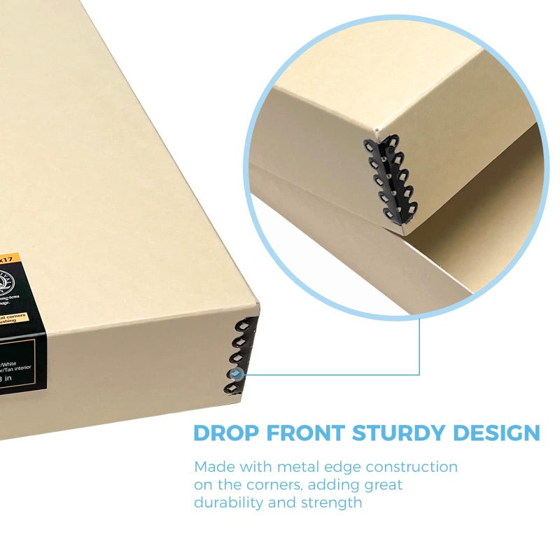 Lineco Museum Archival Storage Box, 14.75x18.75x3 in. Drop Front Design. Acid-Free with Metal Edge. Organize Photos, Pictures, Prints, Documents, Crafts, DIY. Tan, 1 Pack - Image 5